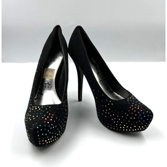 Y2K Style Brash High Heels Womens 10 Stripper Platform Velvet Rhinestone Rainbow - Picture 1 of 7